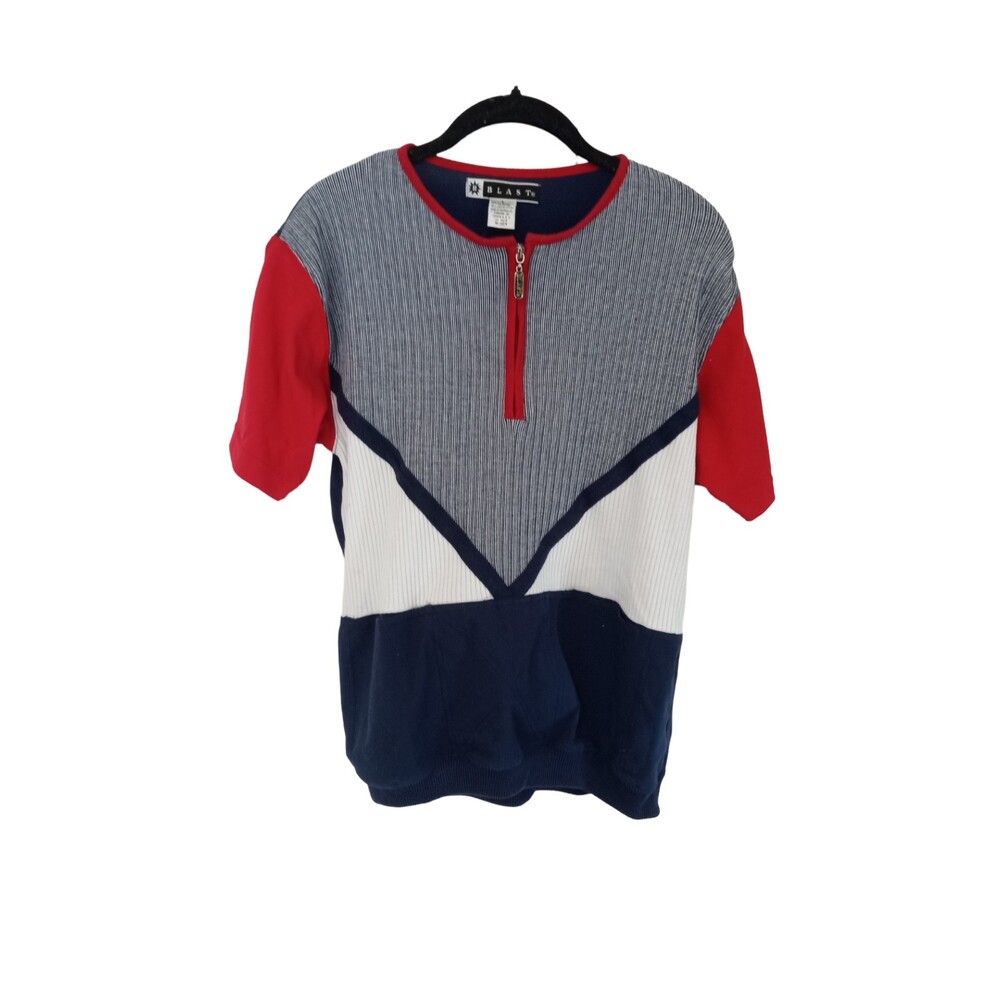 Vintage 90s Blast Top Colorblock Quarter-Zip Knit Shirt - Size Small